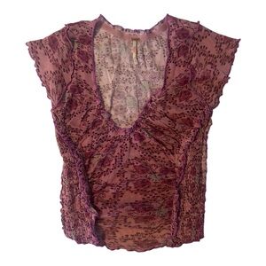 Free People Purple Lace Cap Sleeve Mesh Baby Tee